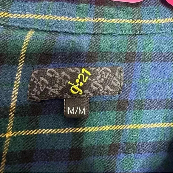 G21 Plaid  Shirt Button-Up Blue/Green/Yellow Size Medium - Picture 10 of 16